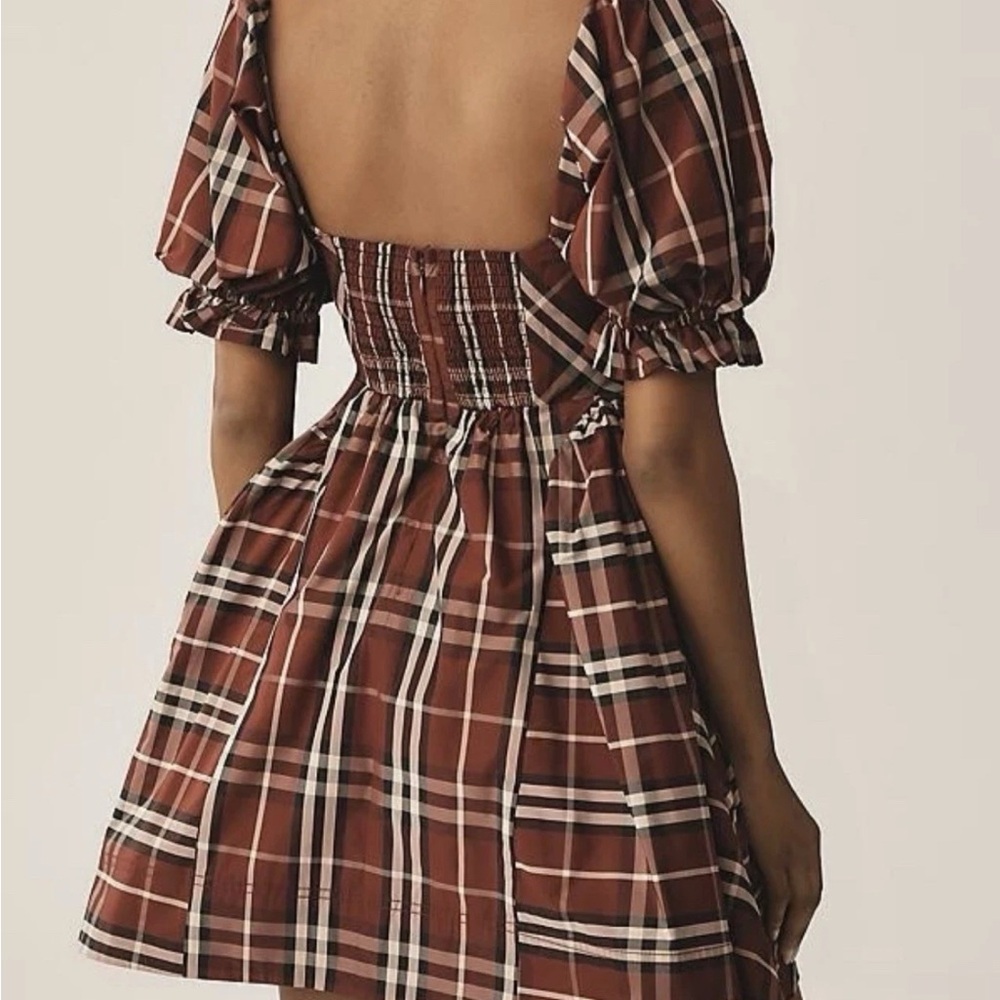 NWT Anthropologie Maeve Red Tartan Plaid Puff‎ Sleeve Mini Dress Size L - Picture 2 of 9